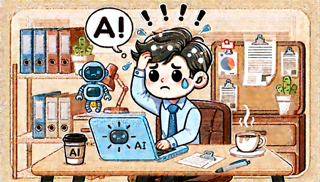 パソコンで詐欺や怪しい案件を見て困っている男性