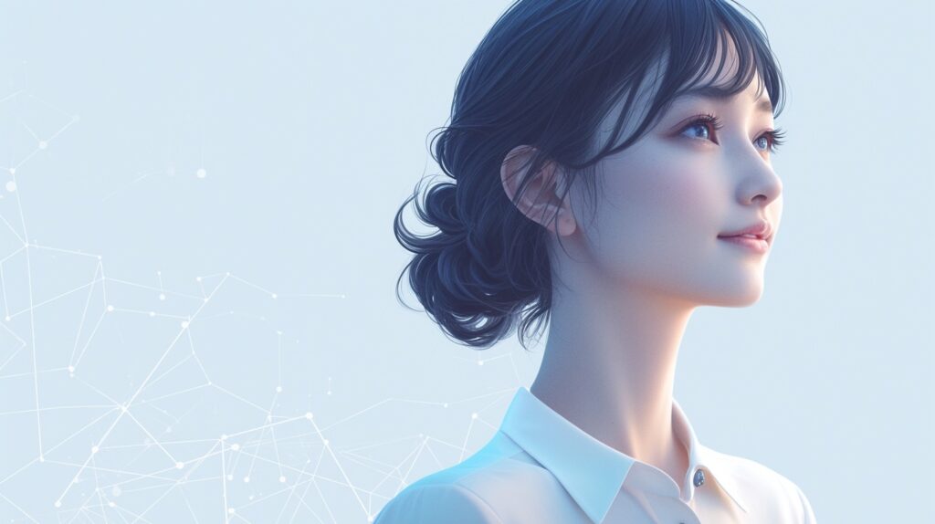 未来を見つめている女性のイラスト