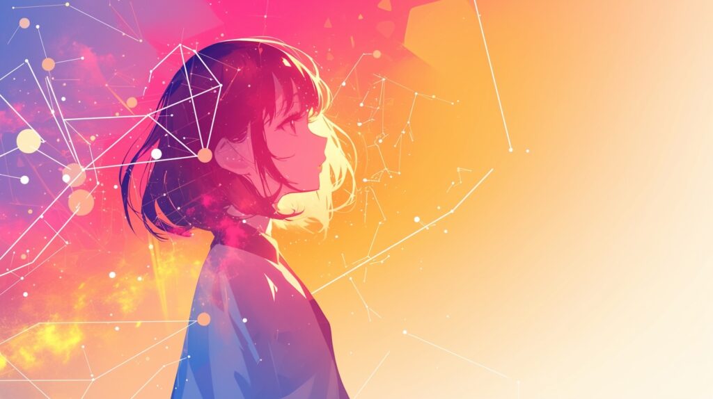 暁の空間で前を見つめる女性