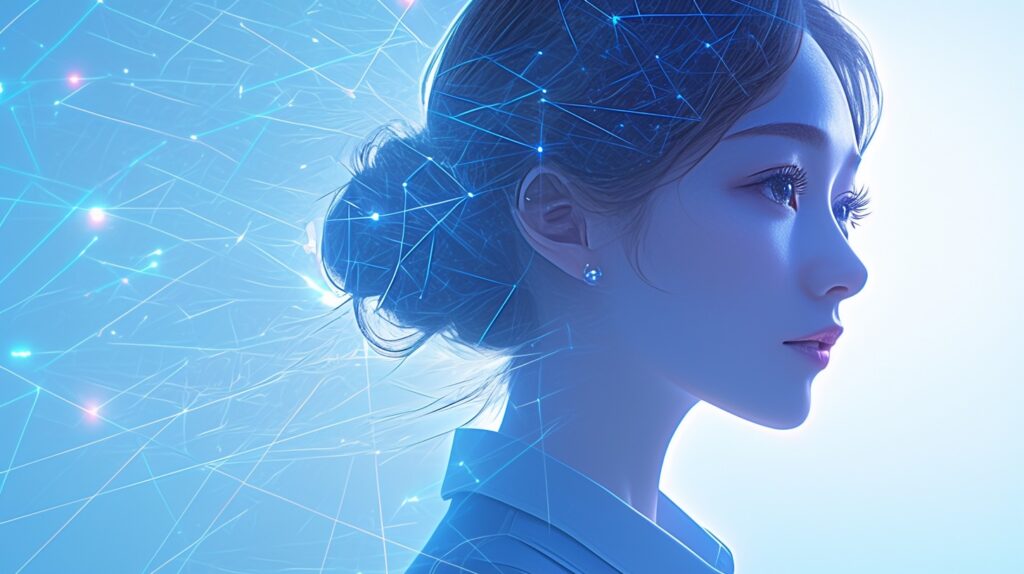 デジタル空間にいる女性のイラスト