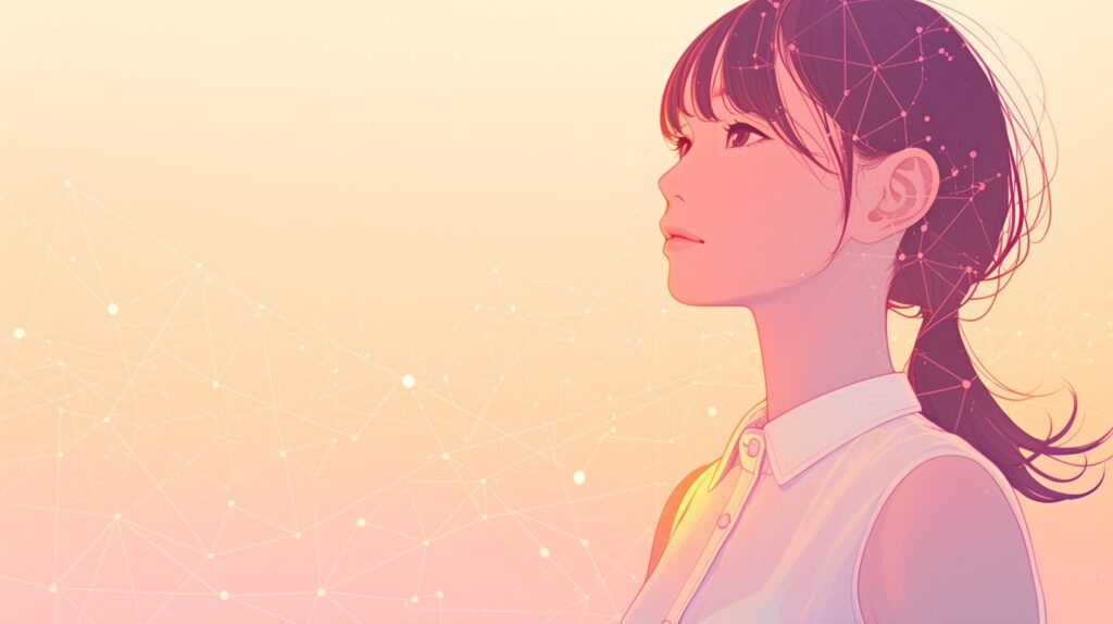 前を見つめる女性のイラスト