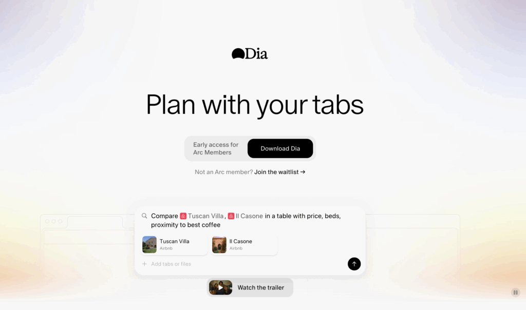 AIブラウザ「dia」 公式サイトから引用