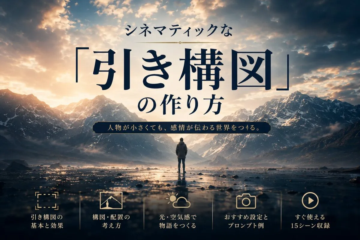 プロンプト 構図 引きの完全ガイド｜遠近感を出す英語ワード12＋MJテンプレ7