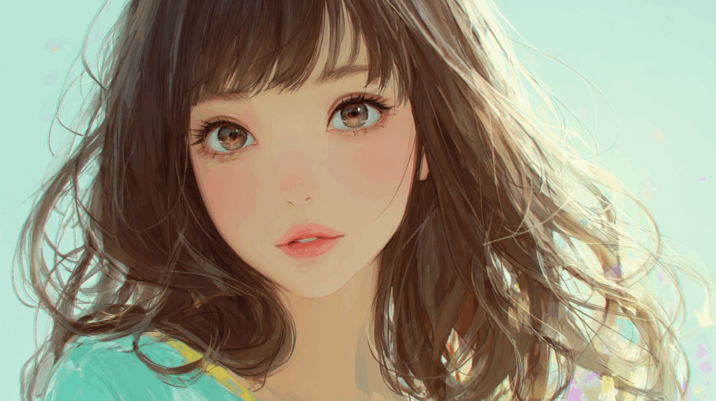 髪が風に揺られて乱れている女性のイラスト