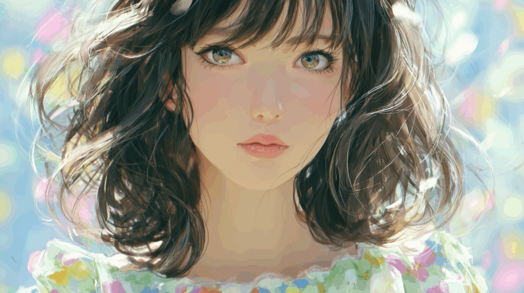 カールがかった癖毛風のAI美女イラスト