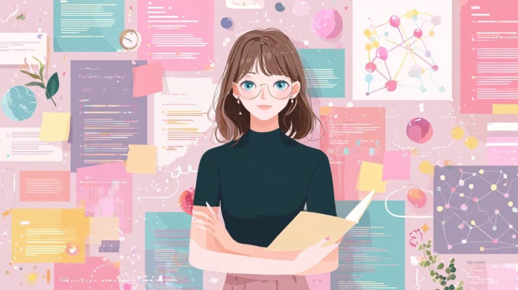 女性が書類を持ちながら検討をしている様子