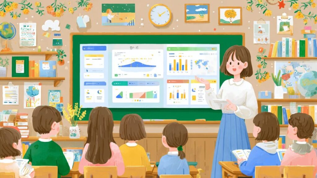 学校の先生が生徒に教えている様子