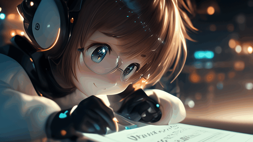 ヘッドフォンをしながらタブレットを操作している女の子