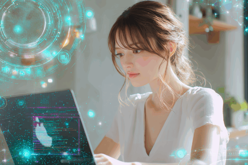 ノートPCを見ている女性