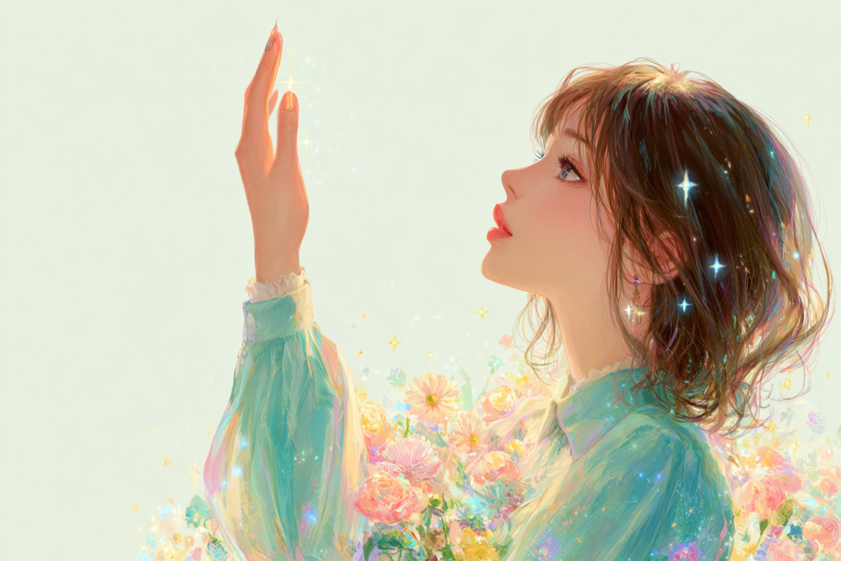 手のひらを見つめている女性
