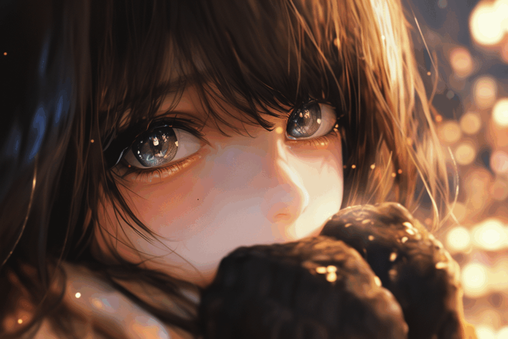 こちらを見ている目が輝いている女性