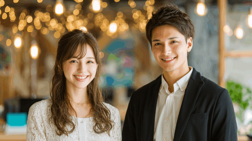 男性と女性が微笑んでいる