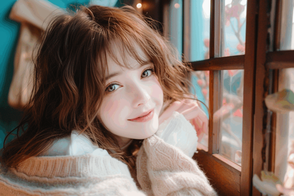 こちらを見ている可愛い女性
