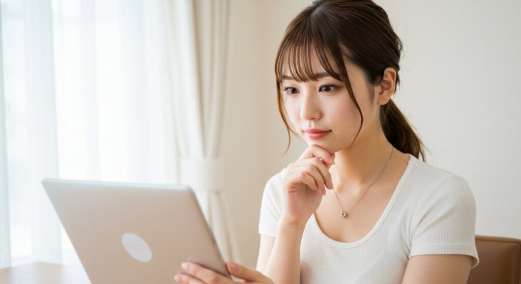 タブレットを眺めている女性【imageFXで生成】
