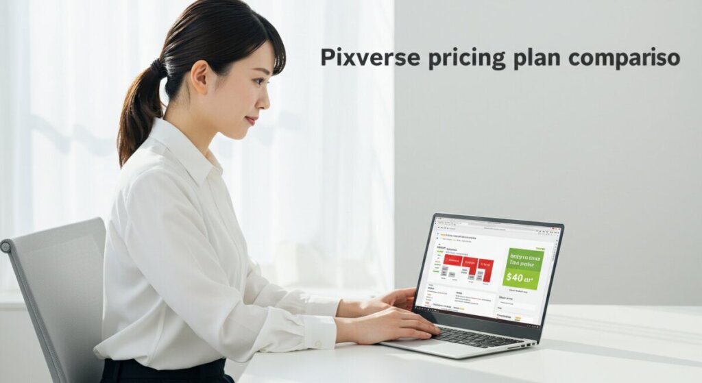 Pixverseの価格を調べている女性