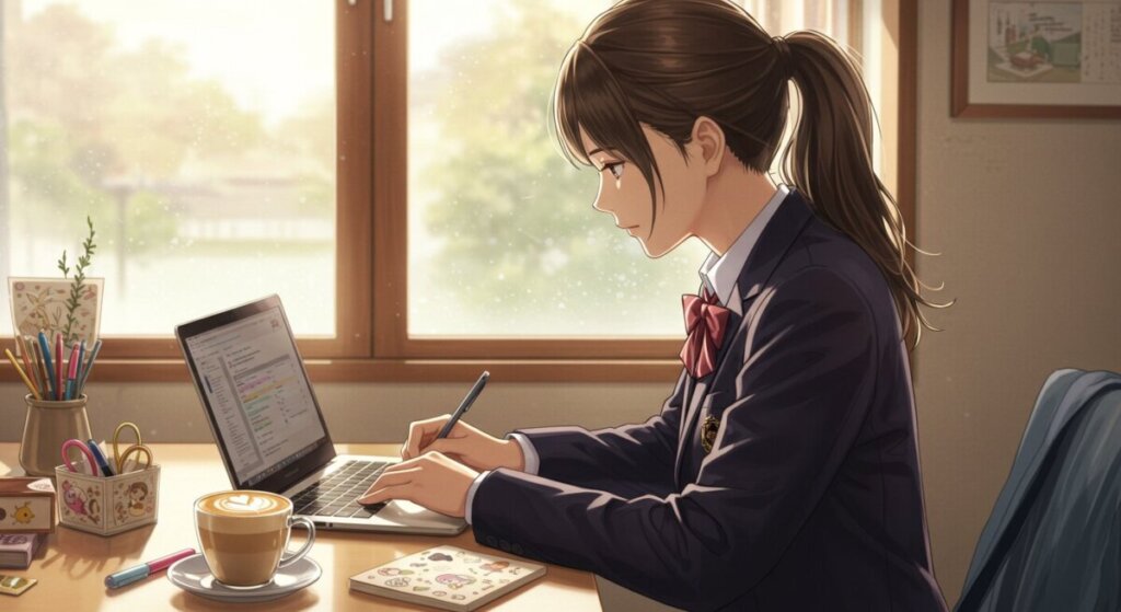 勉強をしている女子高生imageFXで生成