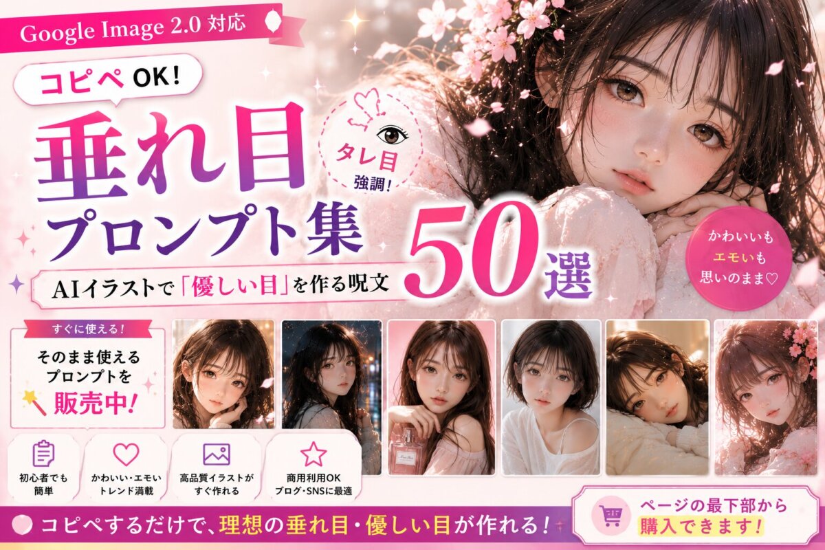 垂れ目(タレ目)のプロンプト集【コピペOK】AIイラストで「優しい目」を作る呪文50選