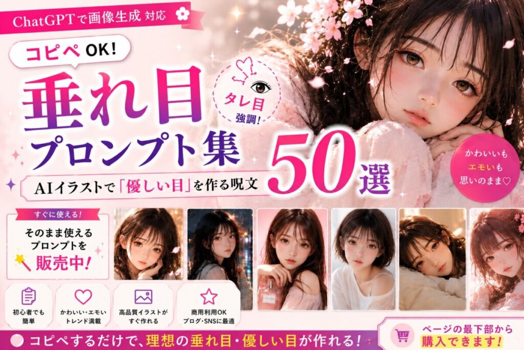 垂れ目(タレ目)のプロンプト集【コピペOK】AIイラストで「優しい目」を作る呪文50選