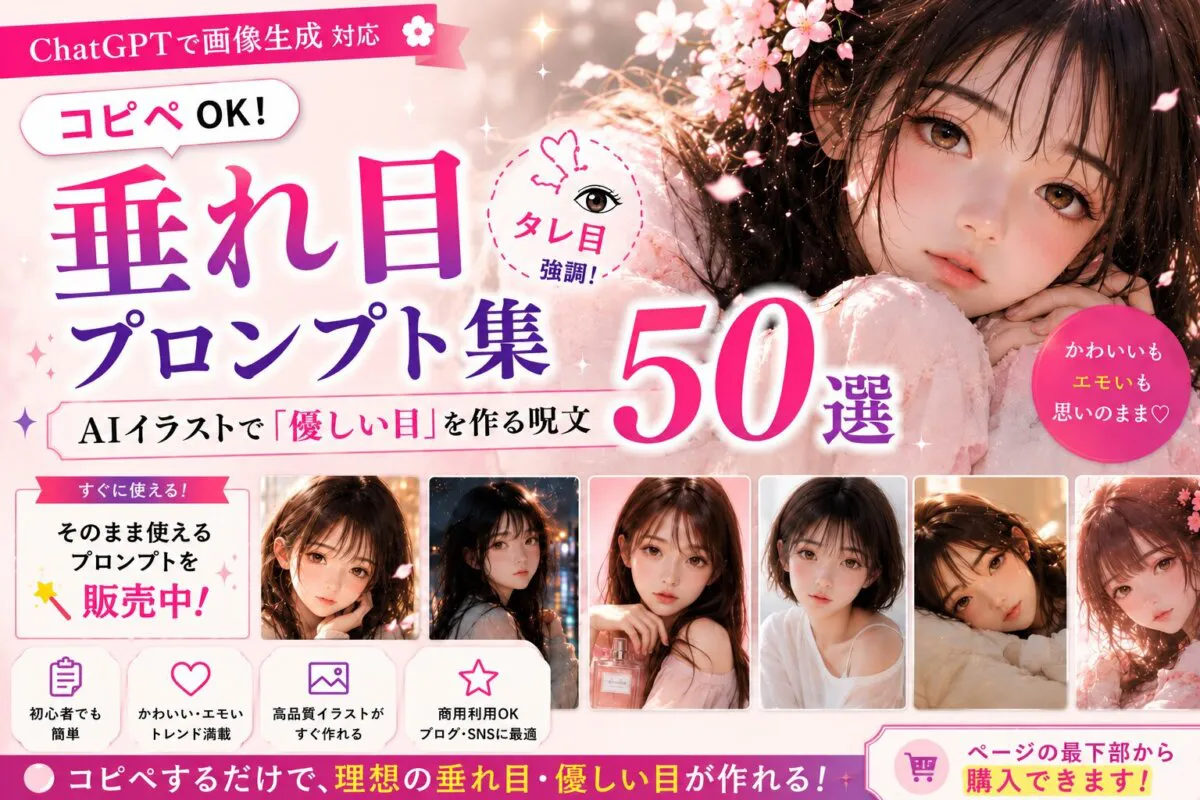 垂れ目(タレ目)のプロンプト集【コピペOK】AIイラストで「優しい目」を作る呪文50選