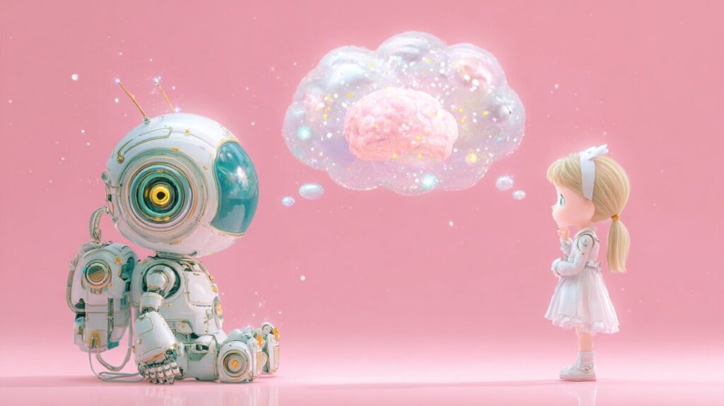 考えているAIロボットと女の子
