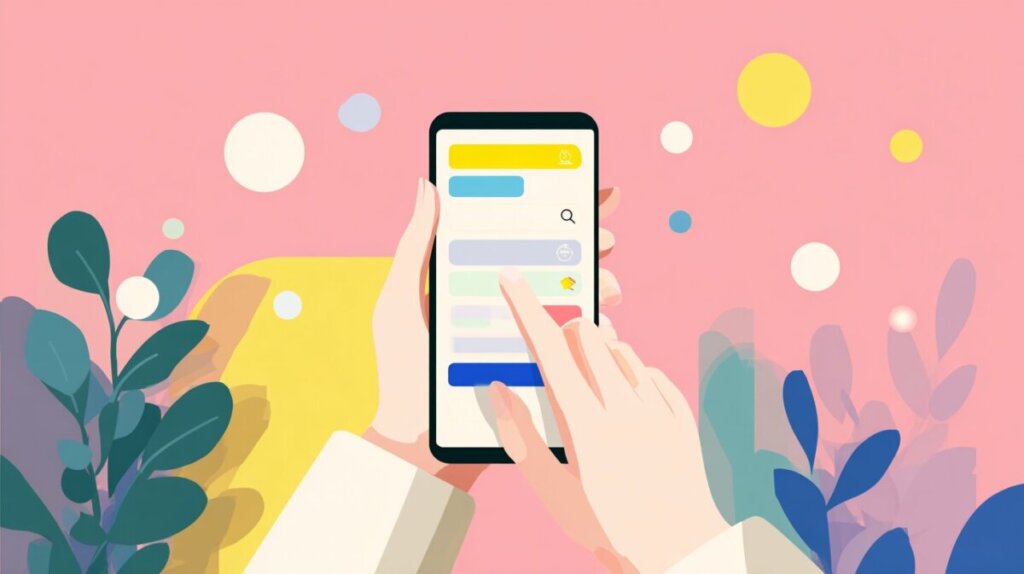 スマホを作業をしている様子