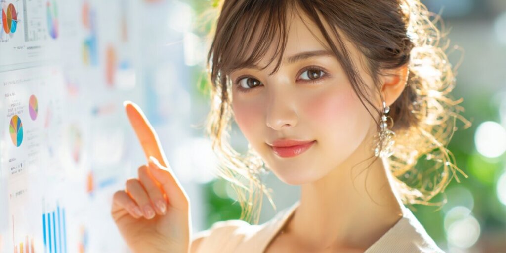 指を刺している女性のイラスト画像