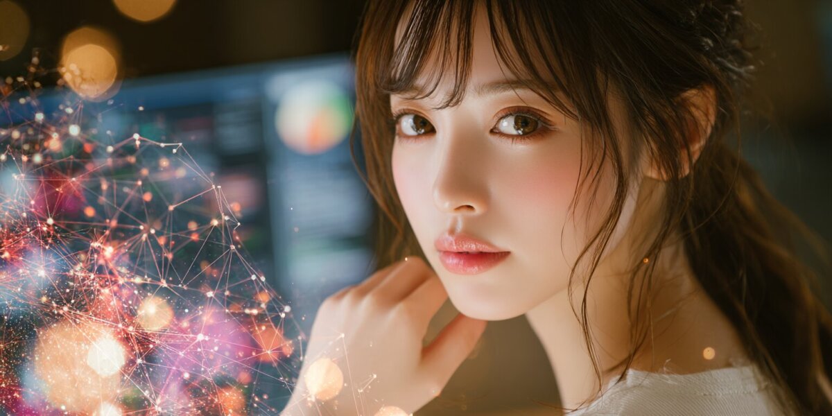 パソコンの前で思索している女性のAI画像