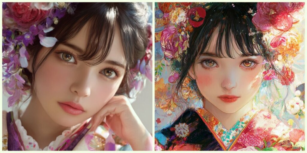 生成AI画像の女性が二人並んでいる