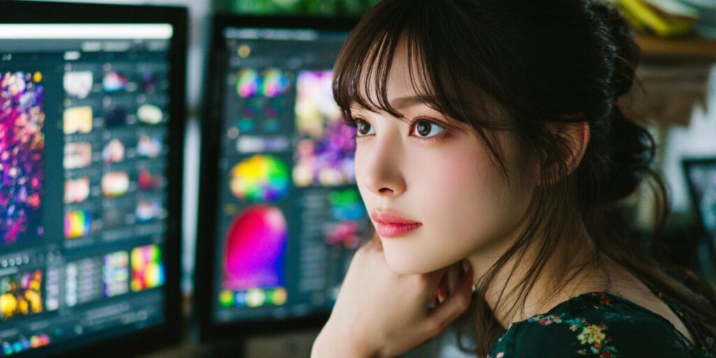 パソコンに向かっている女性