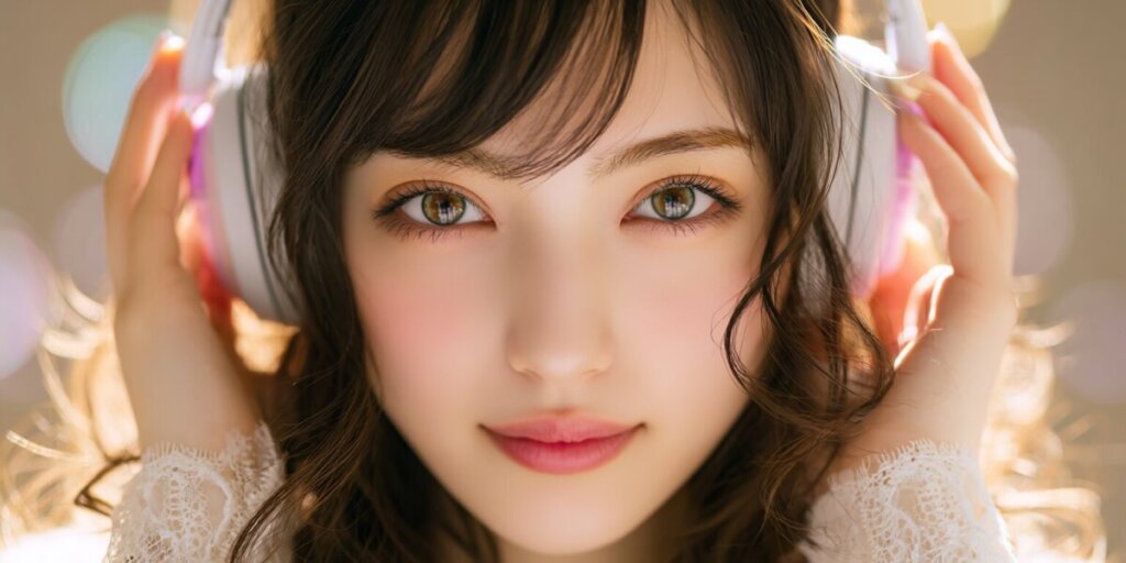 ヘッドフォンをしている女性のAI画像
