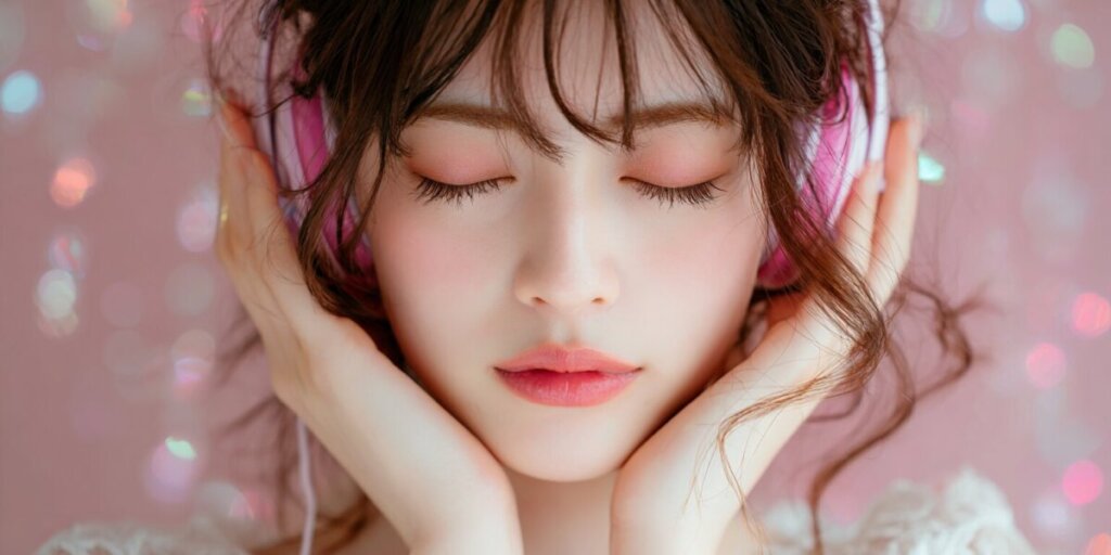 ヘッドフォンをしている女性のAI画像