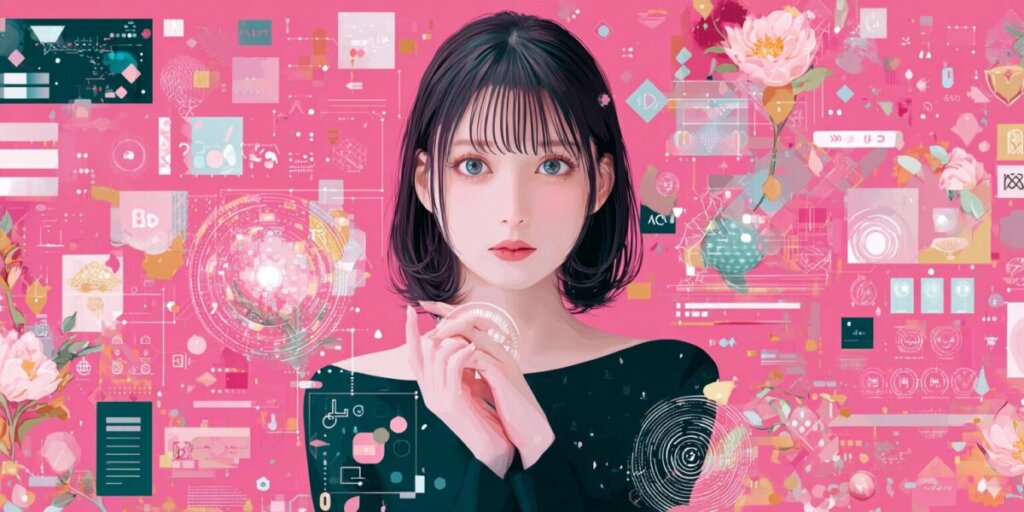 女性がこちらを見ているAIイラスト画像