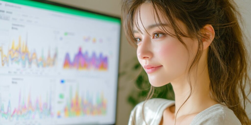 パソコンのモニターを見ている女性のAI画像