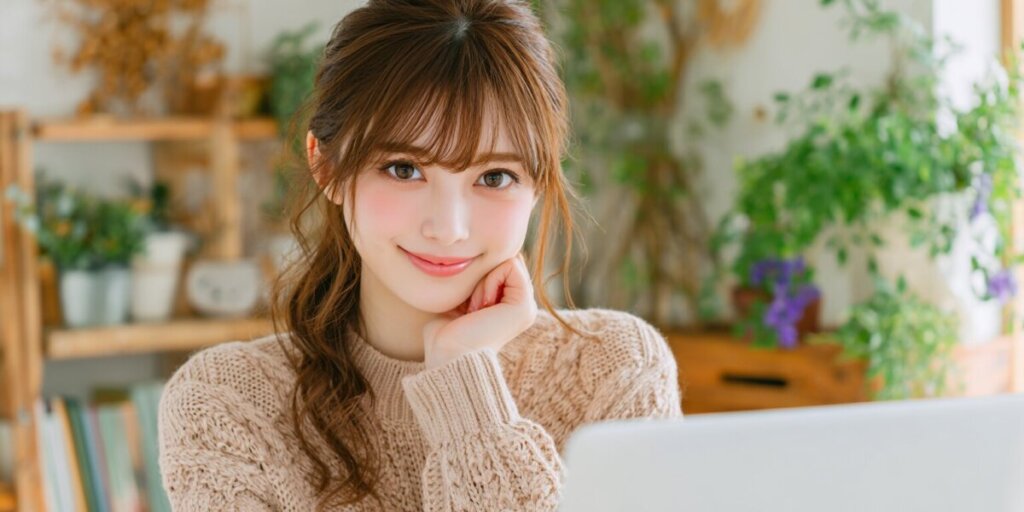 パソコンに向かっている女性