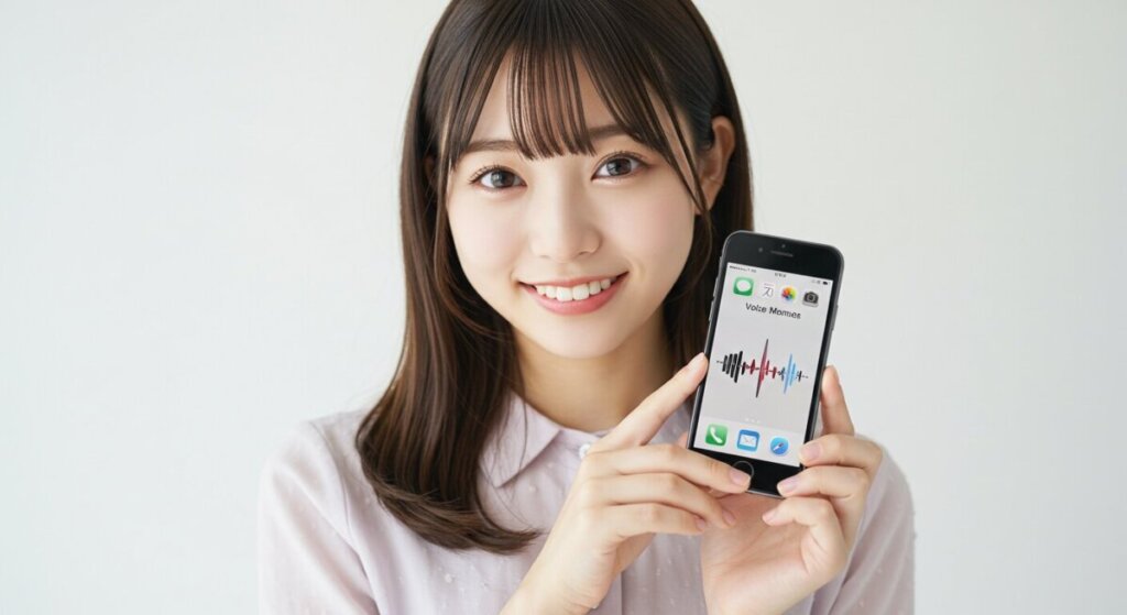 ボイスメモのためiPhoneを持っている女性