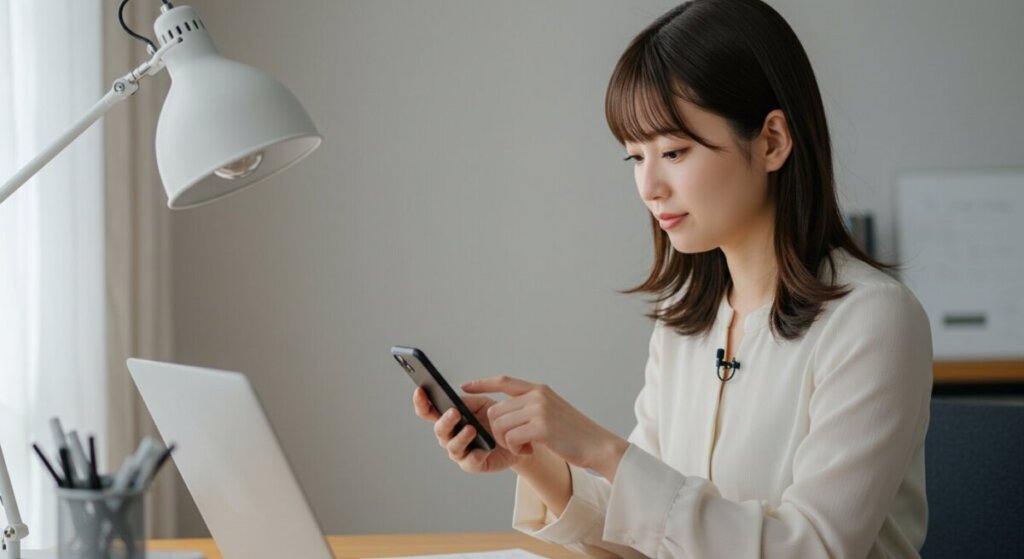 スマホを触っている女性のAI画像