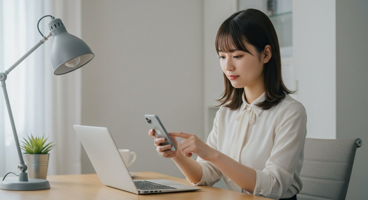 スマホを触っている女性のAI画像