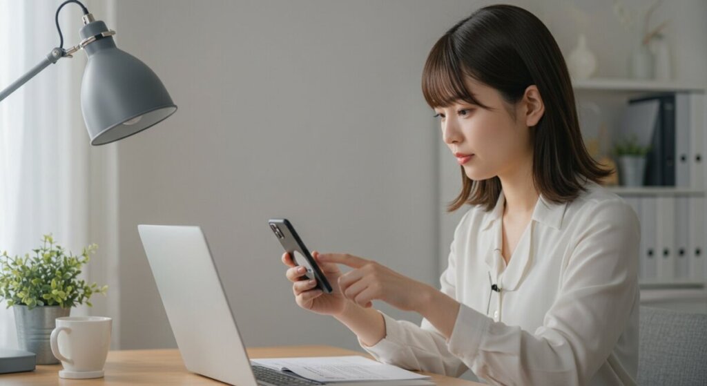 スマホを触っている女性のAI画像