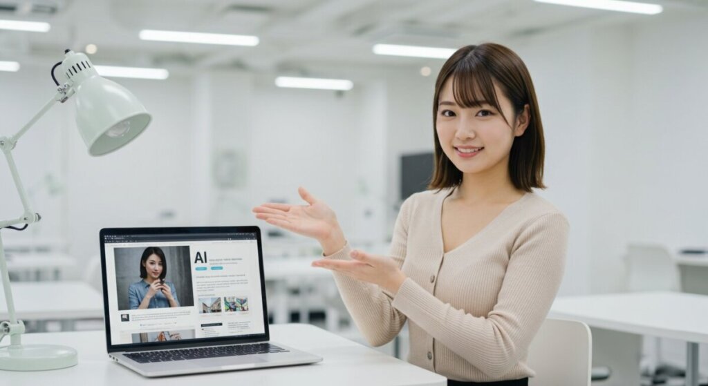 女性がノートパソコンでAIを操作しているイメージ画像