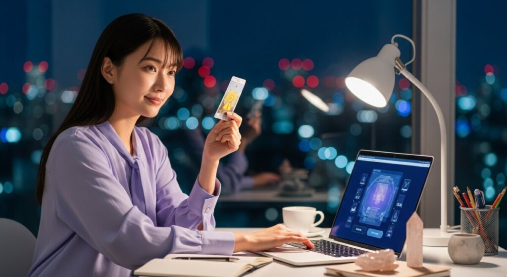 AI占いの副業をする女性のAIイラスト