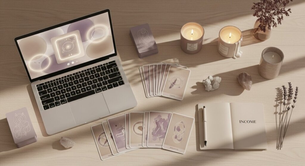 AI占いの副業をする人のデスク