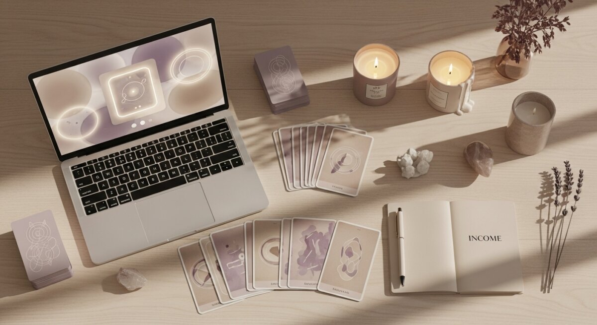 AI占いの副業をする人のデスク