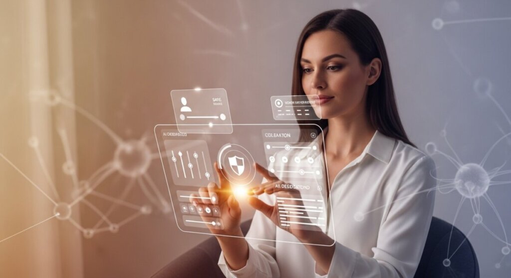 AIを操作している女性のAIイラスト