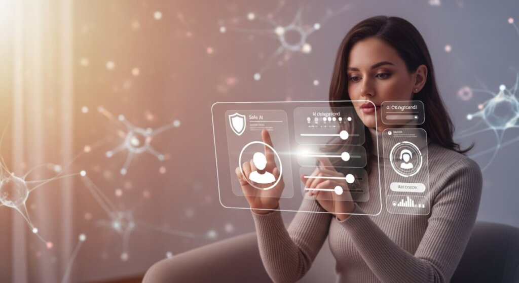 AIを操作している女性のAIイラスト