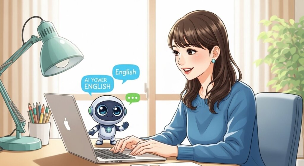 AI英会話をしている女性のAIイラスト