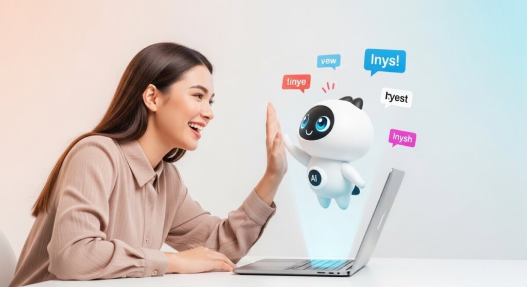 AI英会話をしている女性のAIイラスト