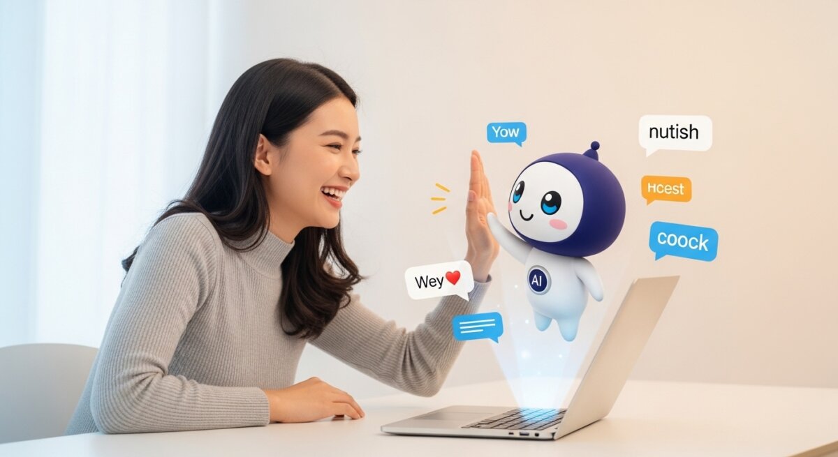 AI英会話をしている女性のAIイラスト