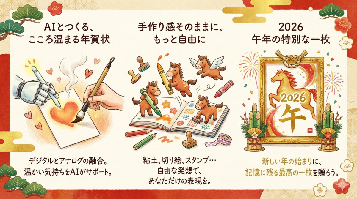 手作り年賀状のアイディア 2026|AIに相談すれば5分で「午年」デザインが決まる